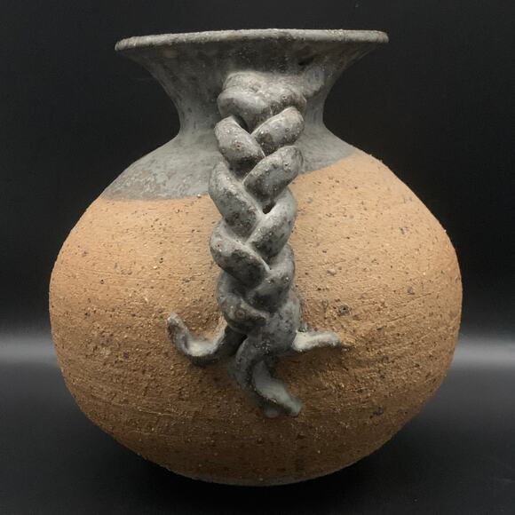 David Salk Southwestern Pitcher Jug Braided Handle Studio Art Pottery Vintage - Picture 3 of 12